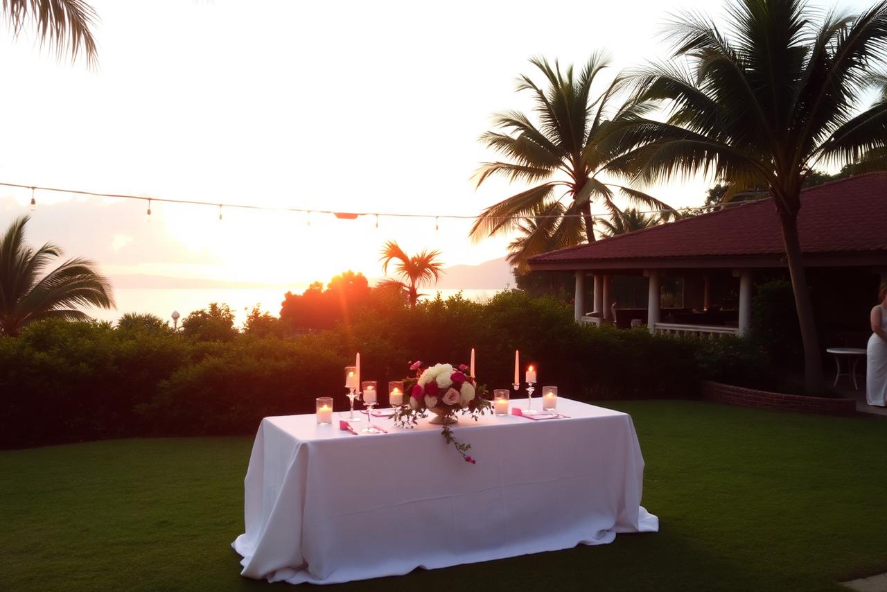 Montaje romántico para evento al atardecer